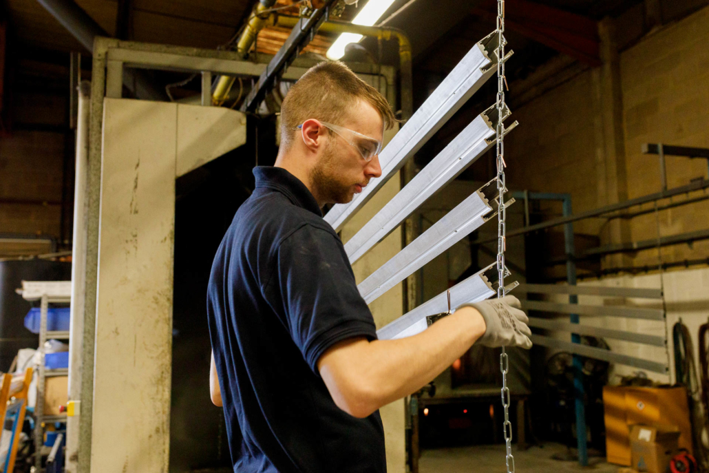 aluminium profiles getting prepared for powder coating